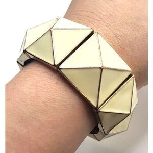 Vintage 80s Cream and Gold Enamel Pyramid Bangle Bracelet 7.25